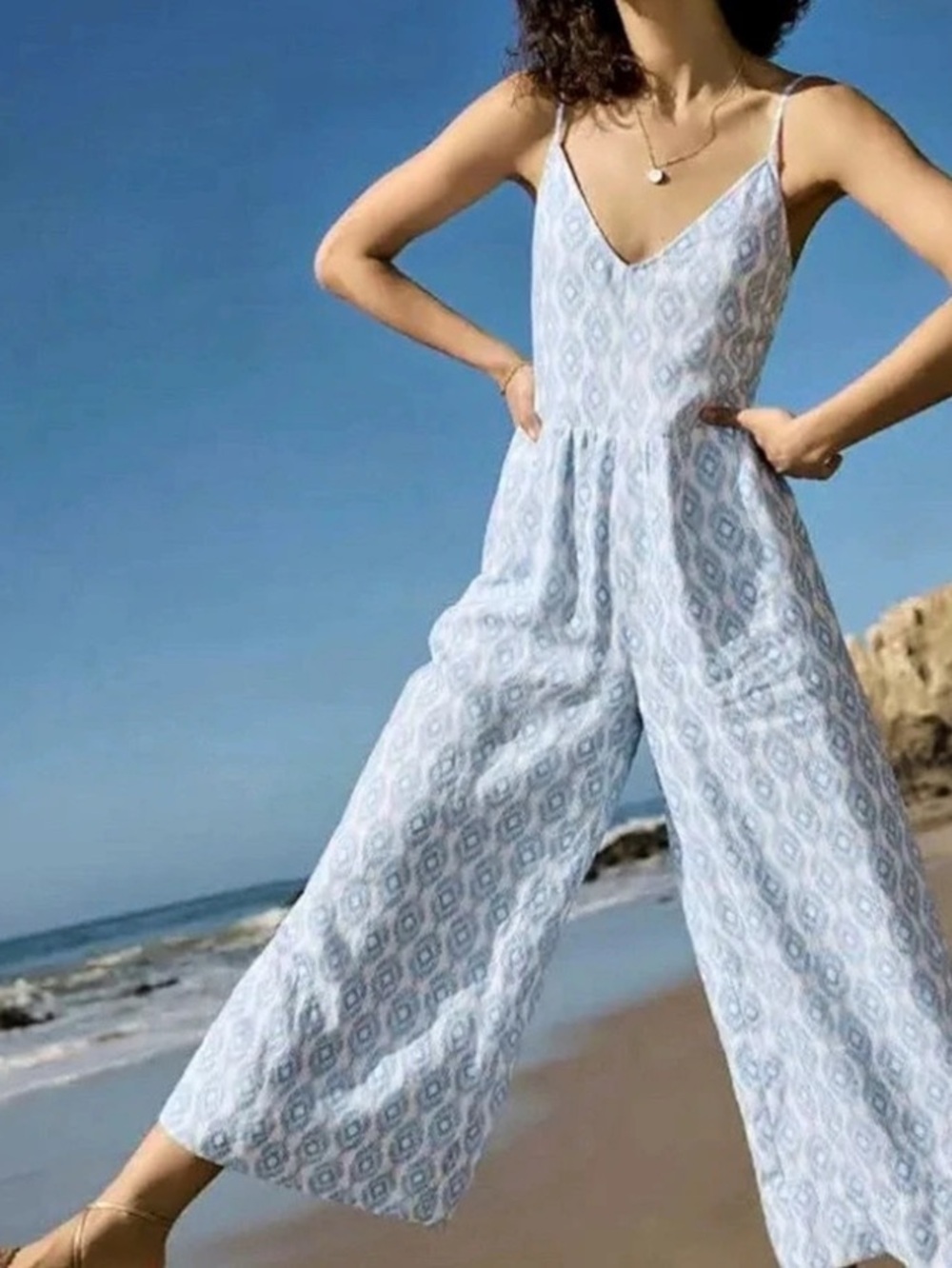 SPLENDID Gabrielle Ikat Print light blue & white Sleeveless Jumpsuit